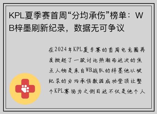 KPL夏季赛首周“分均承伤”榜单：WB梓墨刷新纪录，数据无可争议