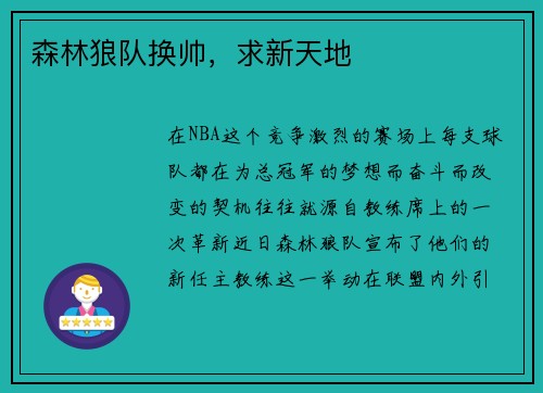 森林狼队换帅，求新天地
