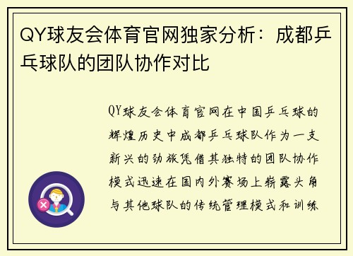 QY球友会体育官网独家分析：成都乒乓球队的团队协作对比
