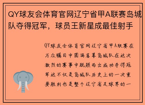 QY球友会体育官网辽宁省甲A联赛岛城队夺得冠军，球员王新星成最佳射手